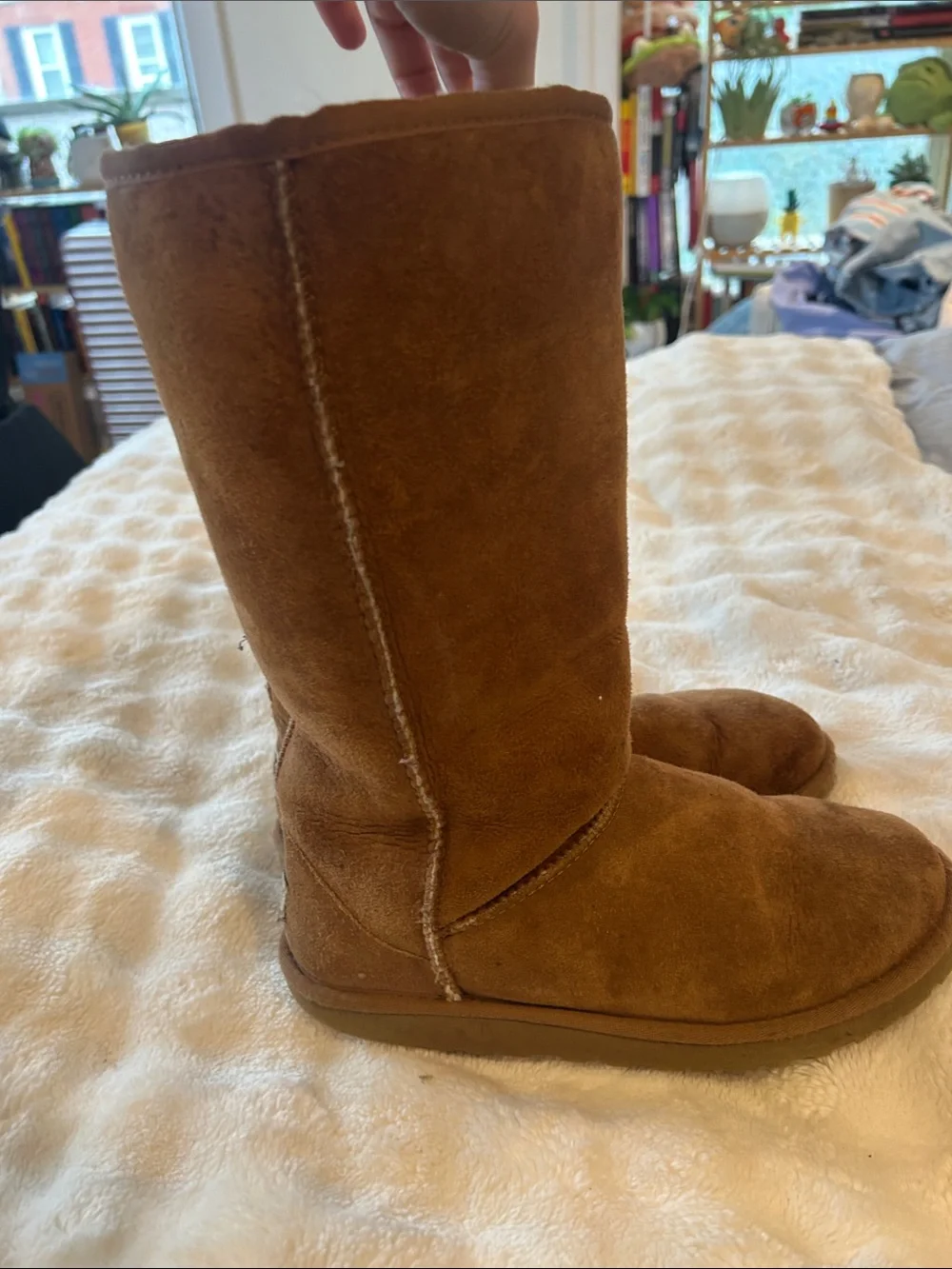 UGG Tall Shearling-Lined Suede Boots in Chestnut